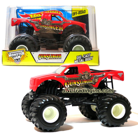 Hot Wheels Year 2015 Monster Jam 1:24 Scale Die Cast Official Monster Truck Series - GUNSLINGER (CGD73) with Monster Tires, Working Suspension and 4 Wheel Steering (Dimension - 7" L x 5-1/2" W x 4-1/2" H)
