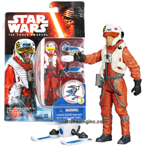 Hasbro Year 2015 Star Wars The Force Awakens Series 4 Inch Tall Action Figure : X-WING PILOT ASTY (B4167) with Blaster Gun Plus Build A Weapon Part #3