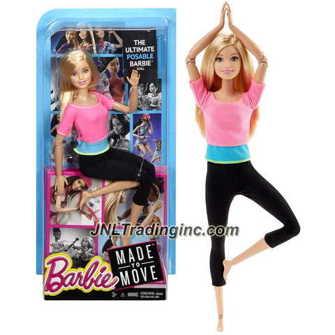 Mattel Year 2015 Barbie Made to Move Series 12 Inch Doll - BARBIE (DHL82) in Pink Blue Tops and Black Pants with Ultimate Posing Feature