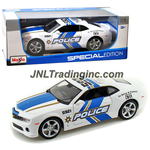 Maisto Special Edition Series 1:18 Scale Die Cast Car - White Blue Police Cruiser 2010 CHEVROLET CAMARO SS RS with Base (Car Dimension:10" x 4" x 3")