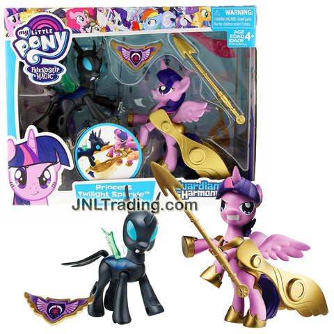 Hasbro Year 2016 My Little Pony Guardians of Harmony Series 2 Pk 4 Inch Figure Set - PRINCESS TWILIGHT SPARKLE vs CHANGELING with Spear & Armor Wings