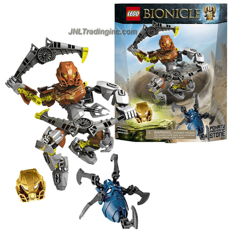 Lego Year 2015 Bionicle Series 7 Inch Tall Figure Set #70785 - POHATU MASTER OF STONE with Mask, 2 Convertible Jeterangs Stormerang Weapon Plus Golden Mask of Stone and Skull Spider (Total Pieces: 66)