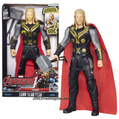 Hasbro Year 2015 "Marvel Avengers Age of Ultron" Titan Hero Tech 12 Inch Tall Electronic Action Figure - THOR with Speech Sound Effect Feature Plus Mjolnir Hammer