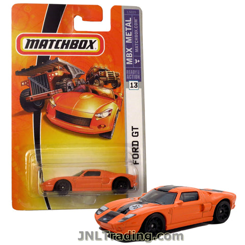 Matchbox Year 2007 MBX Metal Ready For Action Series 1:64 Scale Die Cast Metal Car #13 - Orange Color Sport Coupe FORD GT with Black Stipe L5029