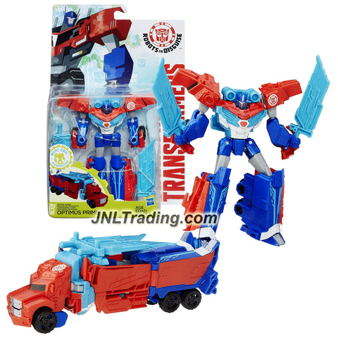 Hasbro Year 2015 Transformers Robots in Disguise Warrior Class 5 Inch Tall Figure - Power Surge OPTIMUS PRIME with 2 Swords (Vehicle: Rig Truck)