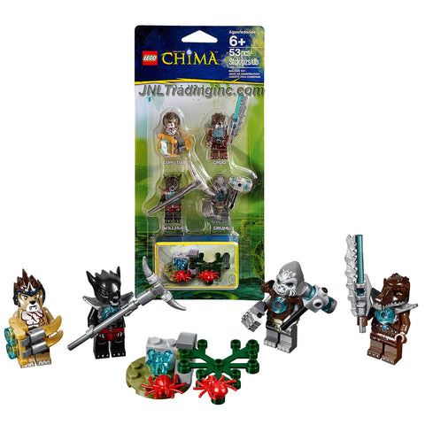 Lego Year 2014 "Legends of Chima" Series Minifigure Accessory Set #850910 with 4 Minifigures: Crug, Grumlo, Longtooth and Wilhurt Plus Assortment of Weapons and Buildable Mini Model of the Chima Outlands with 2 Spiders (Total Pieces: 53)