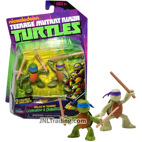 Year 2013 Teenage Mutant Ninja Turtles TMNT Series 2 Pk 2.5 Inch Tall Figure - Ninjas in Training LEONARDO and DONATELLO with Katana Swords and Staff