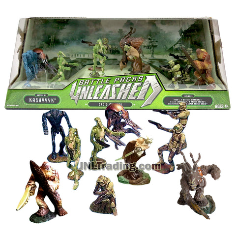 Star Wars Year 2007 Revenge of the Sith Unleashed Series 2-1/2 Inch Tall Figure Battle Pack Set - BATTLE OF KASHYYYK DROID INVASION with Yoda, 2 Wookie Warriors, 3 Elite Troopers, 2 Battle Droids, Destroyer Droid and Super Battle Droid