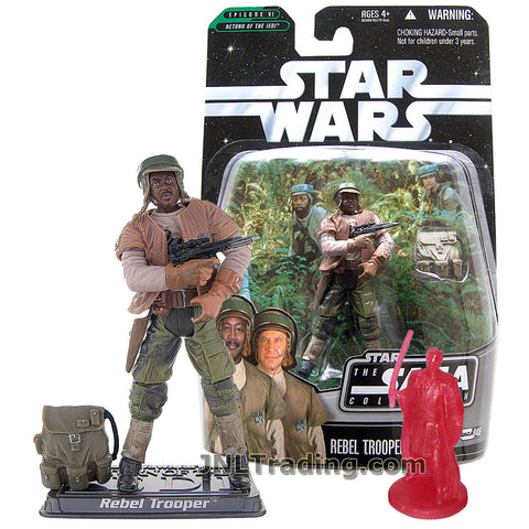 Star Wars Year 2006 The Saga Collection Return of the Jedi Series 4 Inch Tall Figure - REBEL TROOPER (African American Version) with Blaster, Backpack, Display Base and Holographic Obi-Wan Kenobi