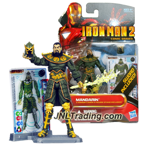 Hasbro Year 2010 Iron Man 2 Comic Series 4 Inch Tall Action Figure #39 - MANDARIN with Head Mask, Lightning Sword, Display Base and 3 Armor Cards