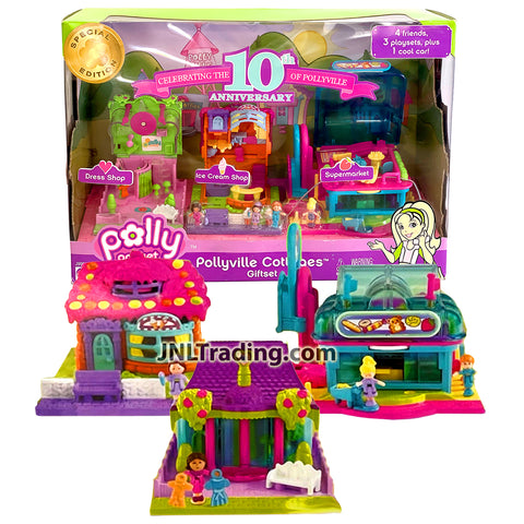 Year 2006 Polly Pocket COTTAGES GIFTSET with Dress Shop, Ice Cream Shop and Supermarket with 4 Mini Characters and Lots of Accessories