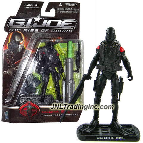 Hasbro Year 2009 G.I. JOE Movie "The Rise of Cobra" Series 4 Inch Tall Action Figure - Underwater Trooper COBRA EEL with Gun, Knife, Harpoon, Flipper, Missile Launcher with 1 Missile and Display Base