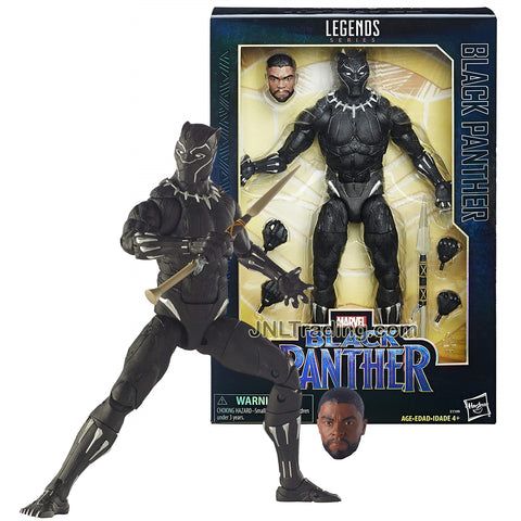 Year 2018 Marvel Legends Black Panther Series 12 Inch Tall Figure - Black Panther with Short Spear, Alternative Head, 2 Extra Pairs of Hands