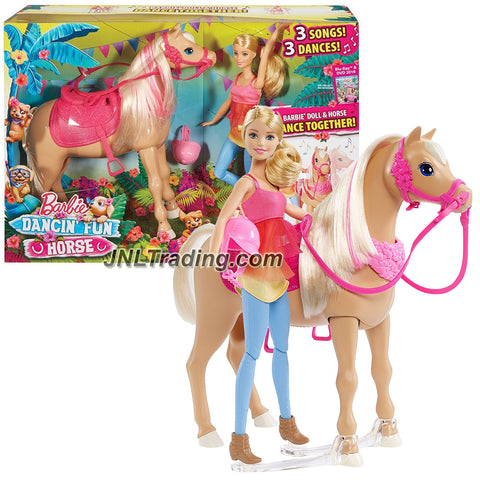 Mattel Year 2015 Barbie Puppy Chase Series 12 Inch Doll Playset - DANCIN' FUN HORSE (DMC30) with 3 Songs Plus Barbie and Helmet