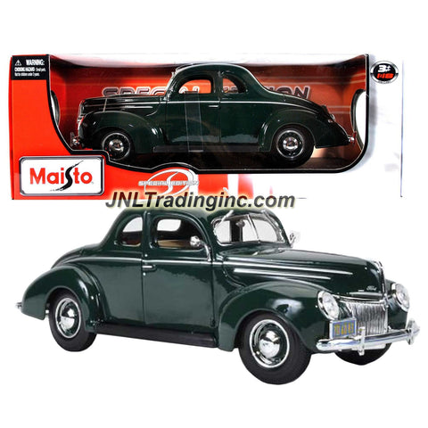 Maisto Special Edition Series 1:18 Scale Die Cast Car - Dark Green Classic 1939 Ford Deluxe with Display Base (Car Dimension: 10" x 3-1/2" x 3-1/2")
