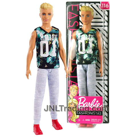Year 2018 Barbie Fashionistas Series 12 Inch Doll #116 - Caucasian Model KEN in Game Sunday Malibu 01 Green Tops and Grey Sweatpants
