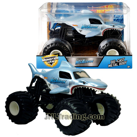 Hot Wheels Year 2017 Monster Jam 1:24 Scale Die Cast Metal Body Official Truck - MEGALODON FMB56 with Monster Tires, Working Suspension and 4 Wheel Steering