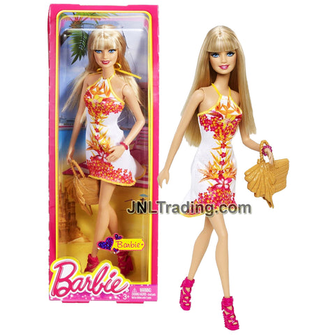 Year 2013 Barbie Fashionistas Series 12 Inch Doll Set - Caucasian Model BARBIE BHY13 in White Floral Print Dress with Bracelet and Purse