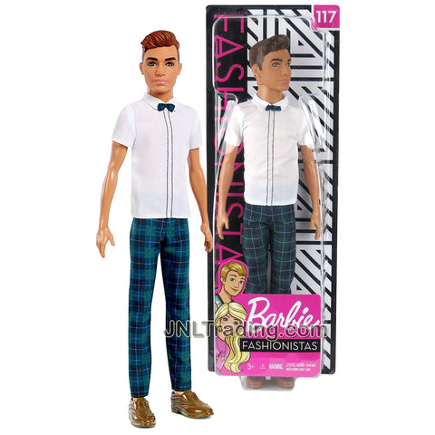 Year 2018 Barbie Ken Fashionistas Series 12 Inch Doll #117 - Hispanic Slim Model in White Shirts with Bow Tie and Green Plaid Pants