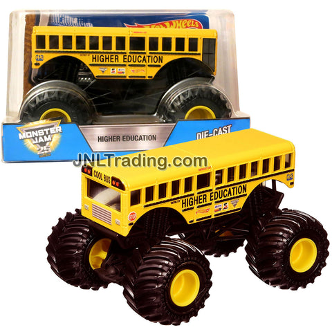 Hot Wheels Year 2017 Monster Jam 1:24 Scale Die Cast Metal Body Official Monster Truck Series - School Bus HIGHER EDUCATION DHY72 with Monster Tires, Working Suspension and 4 Wheel Steering