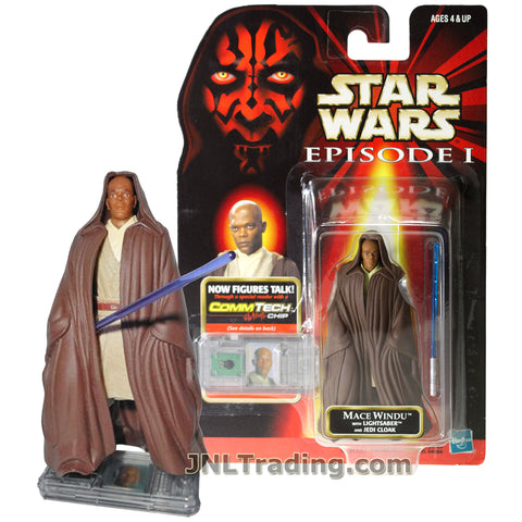 Star Wars Year 1998 The Phantom Menace Series 4 Inch Tall Figure - MACE WINDU with Lightsaber, Jedi Cloak and CommTech Chip