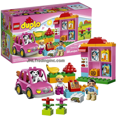 Lego Duplo Year 2014 Preschool Building Toy Set #10546 - MY FIRST SHOP with Checkout Counter, Area for Vegetables and Flowers, Shelf and Buildable Car Plus Shopkeeper, Customer and Dog Figure (Total Pieces: 39)