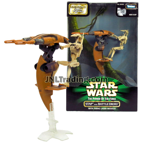 Star Wars Year 1998 The Power of the Force Episode 1 Series 4-1/2 Inch Tall Figure Vehicle Set - STAP and BATTLE DROID with Firing Missiles