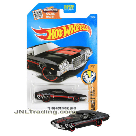 Year 2015 Hot Wheels Muscle Mania Series 1:64 Scale Die Cast Car Set 2/10 - Black Classic Mid-Size Muscle Car '72 FORD GRAN TORINO SPORT