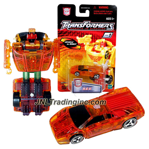 Hasbro Year 2001 Transformers Robots In Disguise Spy Changers Series 3 Inch Tall Robot Action Figure - Autobot R.E.V. "Race Exerion Vehicle" with Shotgun Blaster (Translucent Orange Color)