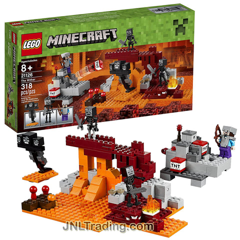 Lego Year 2016 Minecraft Series Set #21126 - THE WITHER with TNT Cannon, Fortress Plus 3 Head Wither, Steve and 2 Skeletons Minifigure (Pieces: 318)