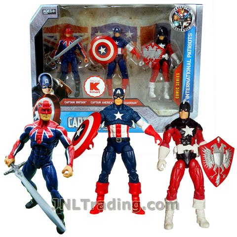 Marvel Year 2011 Captain America The First Avenger Series 3 Pack 4 Inch Tall Figure Set - CAPTAIN BRITAIN with Sword, CAPTAIN AMERICA with Shield and RED GUARDIAN with Shield