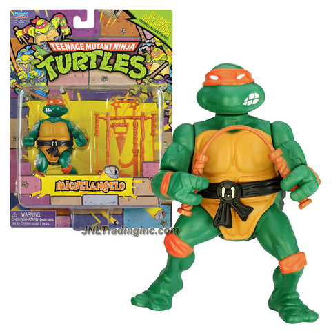 Playmates Year 2013 Teenage Mutant Ninja Turtles TMNT "1988 Classic Collection Reproduction" Series 5 Inch Tall Action Figure - MICHELANGELO with Pair of Nunchakus, Ninja Stars, Hook Sword Plus More Weapon Accessories