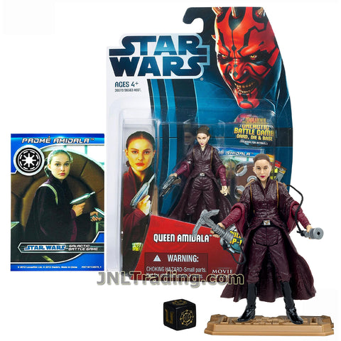 Star Wars Year 2012 Movie Heroes Series 4 Inch Tall Figure - QUEEN AMIDALA MH17 with Blaster, Zip-Line Backpack, Battle Game Card, Die and Display Base