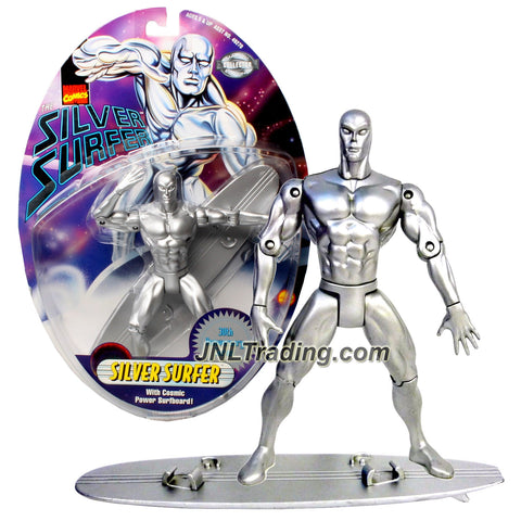 Marvel Comics Year 1997 The Silver Surfer Series 7 Inch Tall Figure - 30th Anniversary SILVER SURFER with Cosmic Power Surfboard