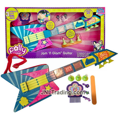 Year 2007 Polly Pocket Polly-Tastic Adventure JAM 'N GLAM GUITAR with Hairbrush, Nail File, Eye Shadow, Lip Gloss and Body Glitter