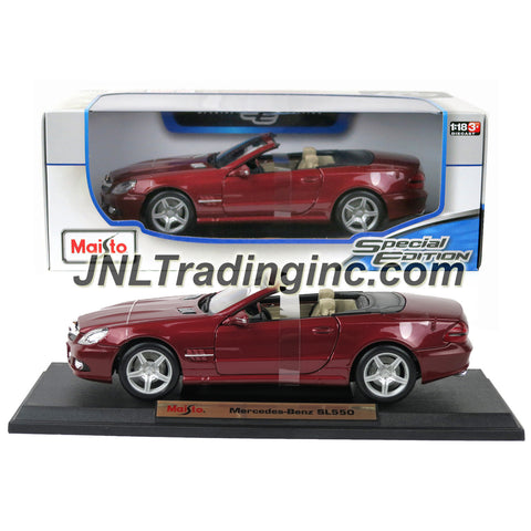 Maisto Special Edition Series 1:18 Scale Die Cast Car - Maroon Convertible Coupe MERCEDES BENZ SL550 with Base (Car Dimension: 9-1/2" x 4" x 3")