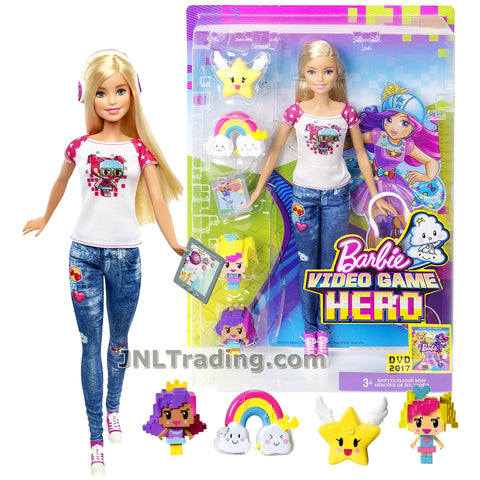 Barbie Year 2016 Video Game Hero Series 12 Inch Doll - BARBIE DTV96 with Headphones, Barbie and Princess Bella Mini Pixel Characters Plus Rainbow and Star Power-Up Characters