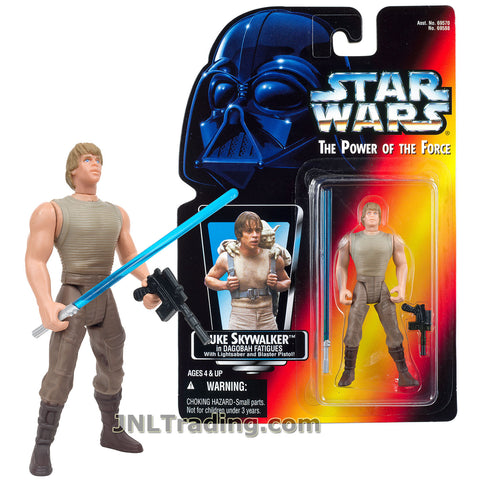 Star Wars Year 1995 The Power of the Force Series 4 Inch Tall Figure - LUKE SKYWALKER in Dagobah Fatigue with Lightsaber and Blaster Pistol