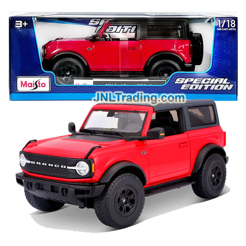 Maisto Special Edition Series 1:18 Scale Die Cast Car Set - Red Sport Utility Vehicle SUV 2021 FORD BRONCO WILDTRAK