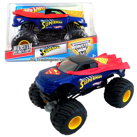 Hot Wheels Year 2012 Monster Jam 1:24 Scale Die Cast Metal Body Official Monster Truck Series #W2467 - DC Comics SUPERMAN with Monster Tires, Working Suspension and 4 Wheel Steering (Dimension : 7" L x 5-1/2" W x 4-1/2" H)