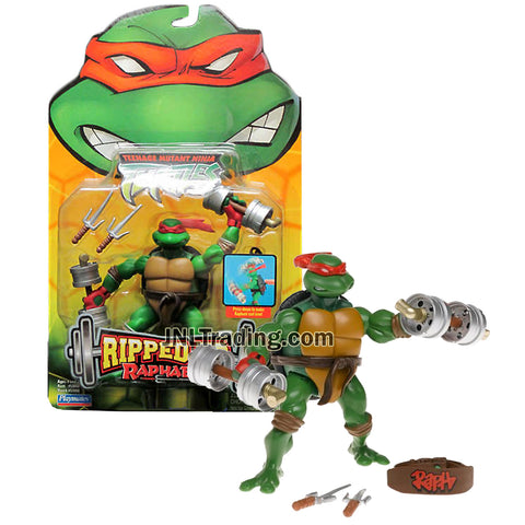 Year 2005 Teenage Mutant Ninja Turtles TMNT Ripped Up Series 5 Inch Tall Action Figure - RAPHAEL with 2 Sais, 2 Dumbbells and Belt