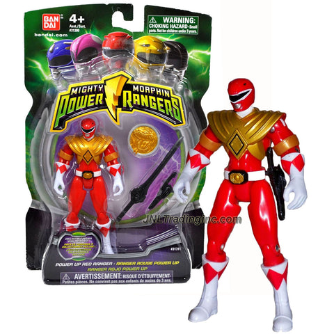 Bandai Year 2010 Power Rangers Mighty Morphin Series 4" Tall Action Figure - Power Up RED RANGER with Sword, Blade Blaster and Collectible Tyrannosaurus Power Coin