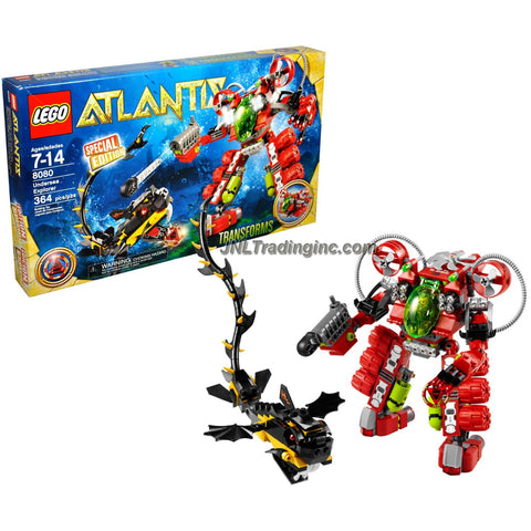 Lego Year 2010 Atlantis Series Special Edition Set # 8080 - UNDERSEA EXPLORER that Transforms with Torpedo Launcher and Grappling Arm Plus Red Atlantis Treasure Key, Sea Serpent and Diver Minifigure (Total Pieces: 364)