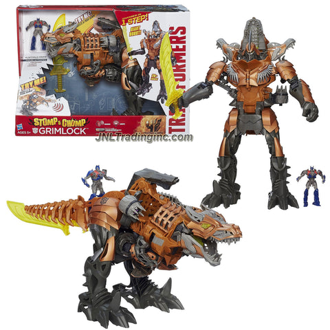 Hasbro Year 2014 Transformers Movie Series 4 "Age of Extinction" Electronic 20 Inch Tall Robot Action Figure - Stomp and Chomp GRIMLOCK with Glowing Eyes, Roaring Sound and Pop Out Weapon Plus Optimus Prime Mini Figure and Sword (Beast Mode: Tyrannosaurus Rex)