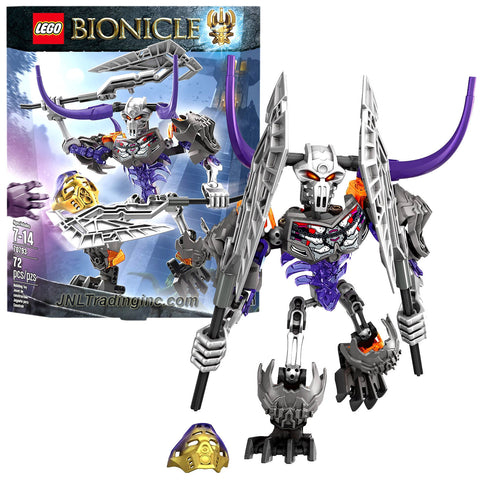 Lego Year 2015 Bionicle Series 8 Inch Tall Figure Set #70793 - SKULL BASHER with Bull Skull Mask, Trigger-Activated Battle Bash Function and 2 Hook Axes (Total Pieces: 72)