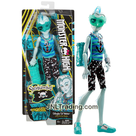 Mattel Year 2016 Monster High Shriekwrecked Series 12 Inch Doll Set - Son of the River Monster GILLINGTON "GIL" WEBBER with Goggles, Necklace and Bag