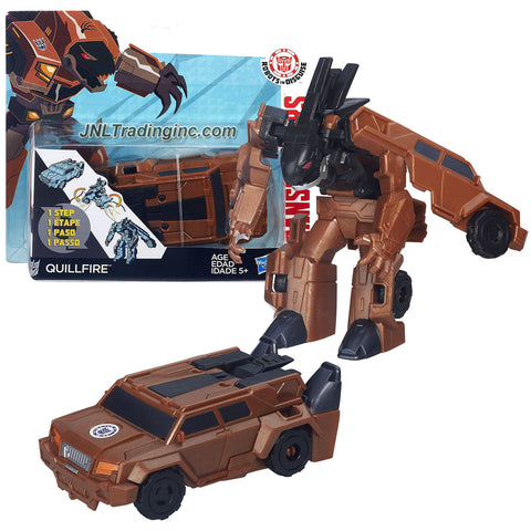 Product Features Includes: Decepticon QUILLFIRE (Vehicle Mode: Sport Utility Vehicle SUV) Quillfire figure measured approximately 4 inch tall Produced in year 2015 For age 5 and up Product Description Hasbro Year 2015 Transformers Robots in Disguise Animation Series One Step Changer 4 Inch Tall Robot Action Figure - Decepticon QUILLFIRE (Vehicle Mode: Sport Utility Vehicle SUV)