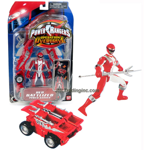 Bandai Year 2006 Power Rangers Operation Overdrive Series 5-1/2 Inch Tall Action Figure Set - RED BATTLIZED POWER RANGER with Blaster and Spear Plus Battle Gear that Transforms into a Vehicle