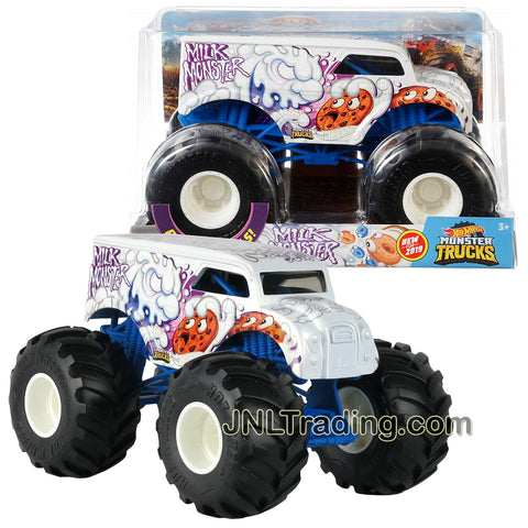 Hot Wheels Year 2018 Monster Trucks 1:24 Scale Die Cast Metal Body Official Truck Series - MILK MONSTER GBV27 with Giant Wheels and 4 Wheel Steering