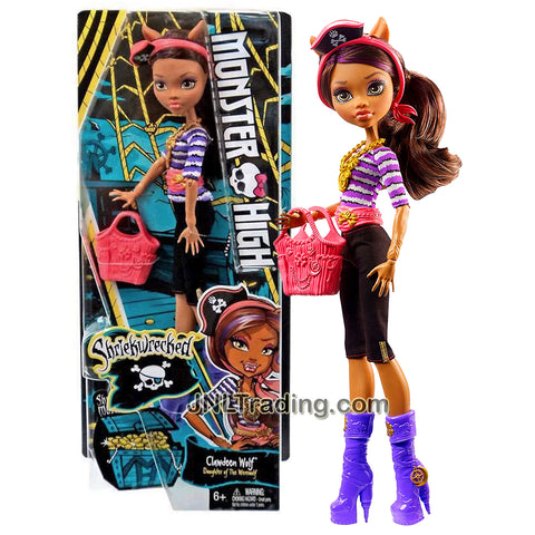 Mattel Year 2016 Monster High Shriekwrecked Series 12 Inch Doll Set - Daughter of the Werewolf CLAWDEEN WOLF with Pirate Bandana, Necklace and Purse